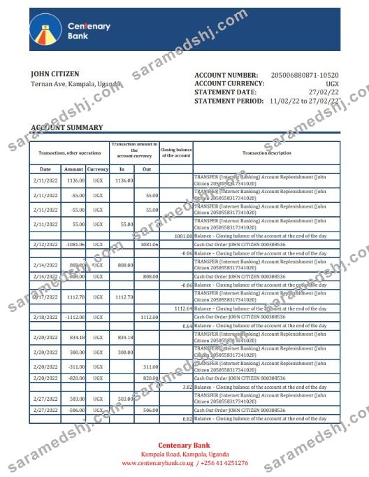 Uganda Centenary bank statement